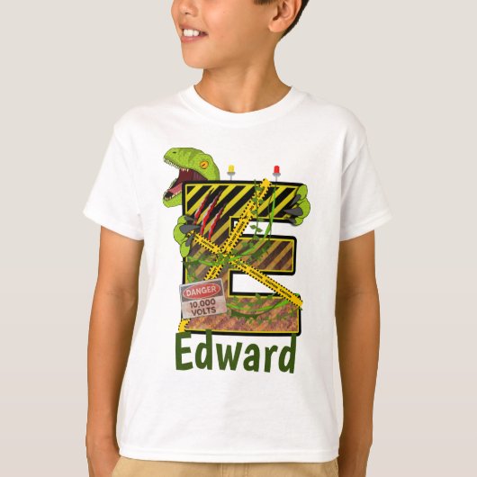 Jurassic Alphabet | Eigen naam Initiaal Letter | E T-shirt (Voorkant)