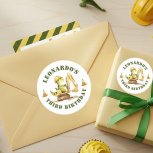 Jurassic Bouwzone Jongens Verjaardag Ronde Sticker