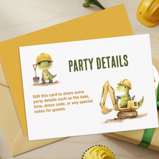 Jurassic Construction Zone Boy Birthday Party Informatiekaartje
