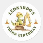 Jurassic Construction Zone Boy Birthday Ronde Sticker (Voorkant)