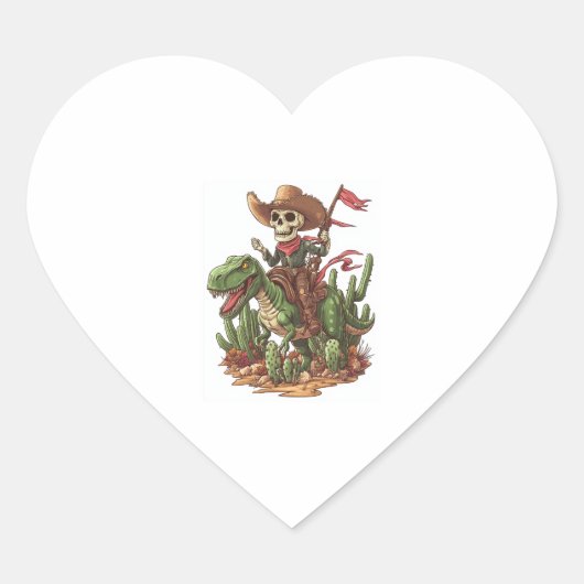 Jurassic Cowboy Skull � Funny Dino Rodeo Hart Sticker (Voorkant)