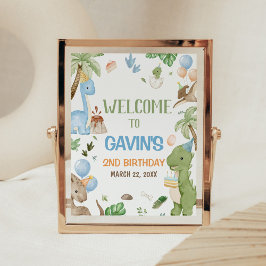 Jurassic Cute Dinosaur Birthday Party Welcome Sign Poster
