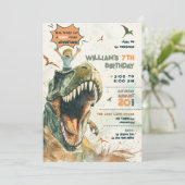 Jurassic Dino Ride 2 blond haar verjaardagsfeestje Kaart (Staand voorkant)