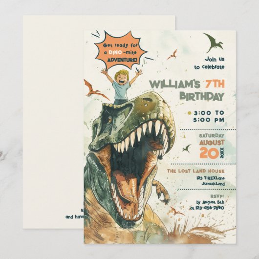 Jurassic Dino Ride 2 blond haar verjaardagsfeestje Kaart (Voorkant / Achterkant)