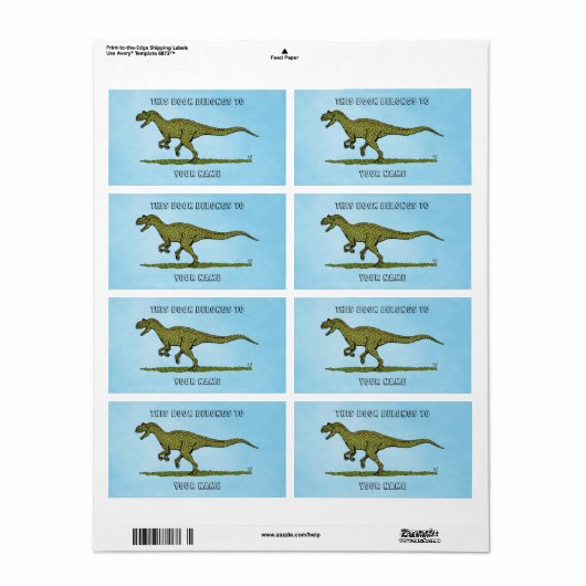 Jurassic Dinosaur Allosaurus Bookplaat Etiket (Full Sheet)