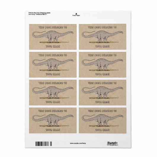 Jurassic Dinosaur Apatosaurus Bookplaat Etiket (Full Sheet)