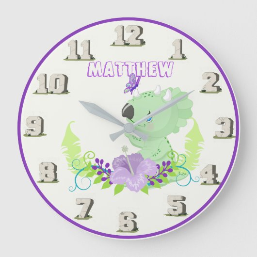 Jurassic Dinosaur Baby Stoneage Named Wall Clock Grote Klok (Voorkant)