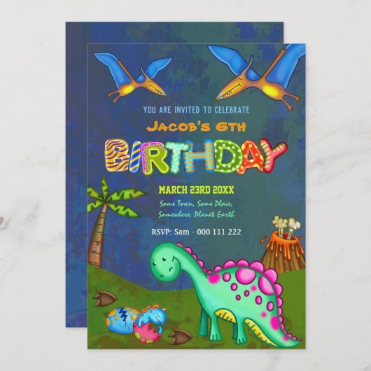 Jurassic Dinosaur Birthday Party Kinder viering Kaart (Voorkant / Achterkant)