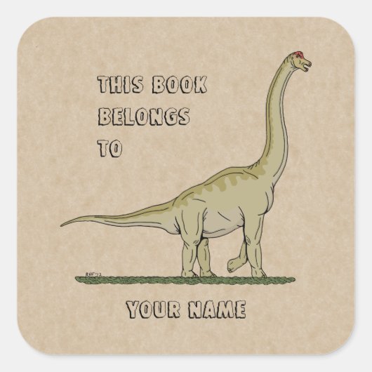 Jurassic Dinosaur Brachiosaurus Boekplaat Vierkante Sticker (Voorkant)