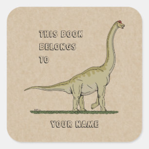 Jurassic Dinosaur Brachiosaurus Boekplaat Vierkante Sticker