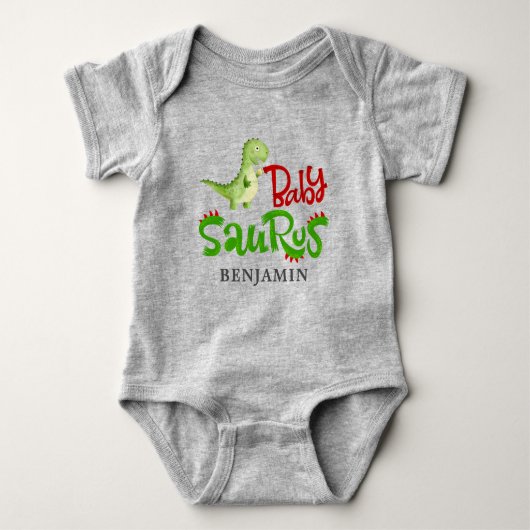 Jurassic Dinosaur Personalized Baby Saurus Romper (Voorkant)