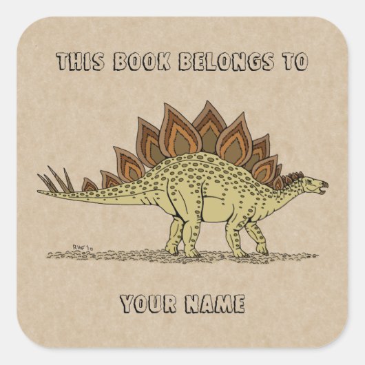 Jurassic Dinosaur Stegosaurus Bookplaat Vierkante Sticker (Voorkant)