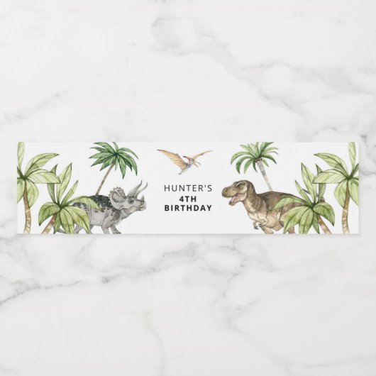 Jurassic Dinosaur Verjaardag Water Bottle Label Waterfles Etiket (Enkel label)