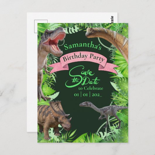Jurassic Dinosaurs Oerwoud Girly Briefkaart (Voorkant / Achterkant)