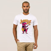 Jurassic Jam Mannen T-Shirt – Dinosaur aan het spe (Voorkant volledig)