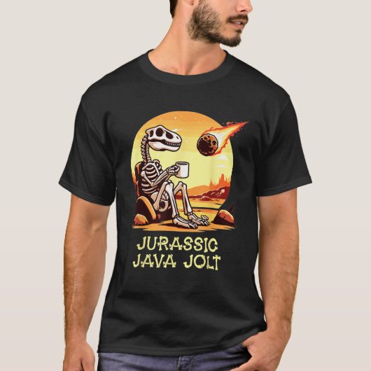 Jurassic Java Jolt Koffie Dinosaurus Skelet Meteor T-shirt (Voorkant)