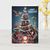 Jurassic Jingle Bell Rock Christmas Dinosaur Kaart (Gele Bloem)