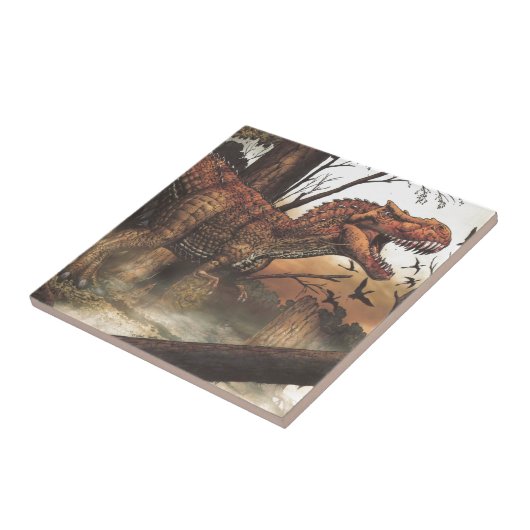 Jurassic Journey: dinosaurus in zijn natuurlijke h Tegeltje (Zijkant)