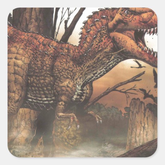 Jurassic Journey: dinosaurus in zijn natuurlijke h Vierkante Sticker (Voorkant)