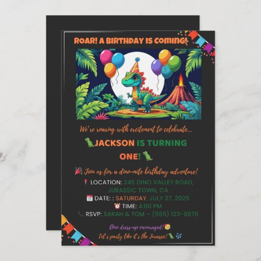 Jurassic Jungle Uitnodiging – Bewerkbaar (Voorkant / Achterkant)