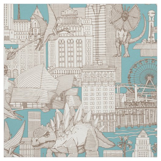 Jurassic LA toile chocolade turquoise Stof (Swatch)
