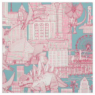 Jurassic LA toile viva magenta turquoise Stof