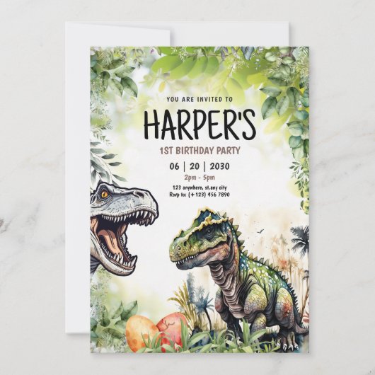 Jurassic Party T-Rex dinosaurus 1e verjaardag Kaart (Voorkant)