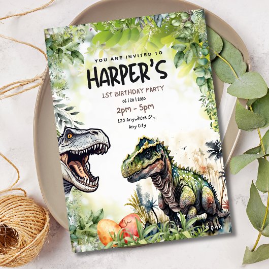Jurassic Party T-Rex dinosaurus 1e verjaardag Kaart