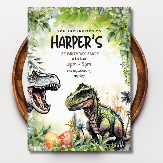 Jurassic Party T-Rex dinosaurus 1e verjaardag Kaart