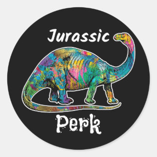 Jurassic Perk Colorful Dinosaur Black Ronde Sticker