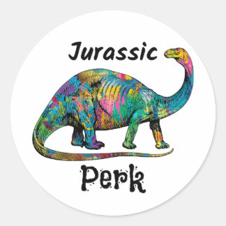 Jurassic Perk Colorful Dinosaur White Ronde Sticker