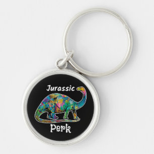 Jurassic Perk Kleurrijke Dinosaur Zwart Sleutelhanger