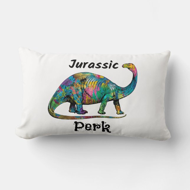Jurassic Perk Kleurrijke Dinosaurus Wit Kussen (Voorkant)