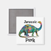 Jurassic Perk Kleurrijke Dinosaurus Wit Magneet (Voorkant / Achterkant)