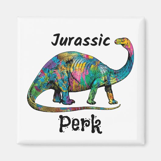 Jurassic Perk Kleurrijke Dinosaurus Wit Magneet (Voorkant)