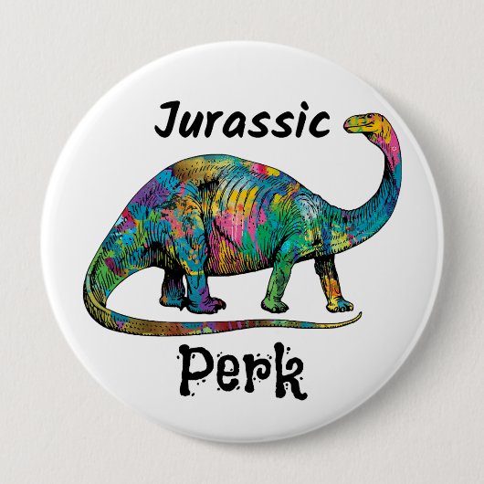 Jurassic Perk Kleurrijke Dinosaurus Wit Ronde Button 4,0 Cm (Voorkant)
