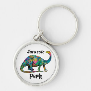 Jurassic Perk Kleurrijke Dinosaurus Wit Sleutelhanger