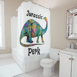Jurassic Perk Kleurrijke Dinosaurussen Wit Douchegordijn
