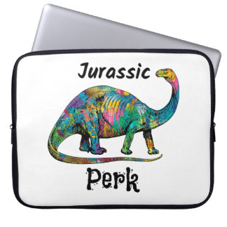 Jurassic Perk Kleurrijke Dinosaurussen Wit Laptop Sleeve