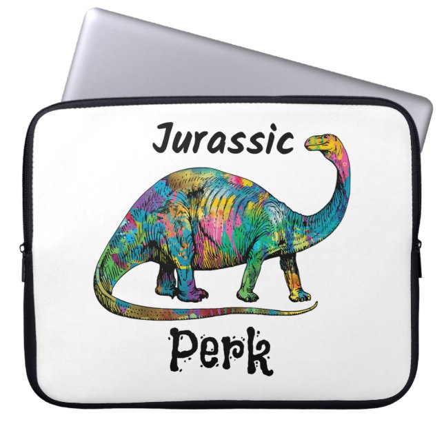 Jurassic Perk Kleurrijke Dinosaurussen Wit Laptop Sleeve (Voorkant)