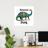Jurassic Perk Kleurrijke Dinosaurussen Wit Poster (Thuiskantoor)