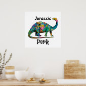 Jurassic Perk Kleurrijke Dinosaurussen Wit Poster (Keuken)