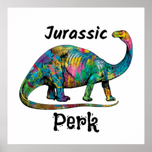 Jurassic Perk Kleurrijke Dinosaurussen Wit Poster