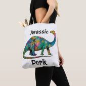 Jurassic Perk Kleurrijke Dinosaurussen Wit Tote Bag (Dichtbij)