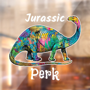 Jurassic Perk Kleurrijke Dinosaurussen Witte Typog Raamsticker