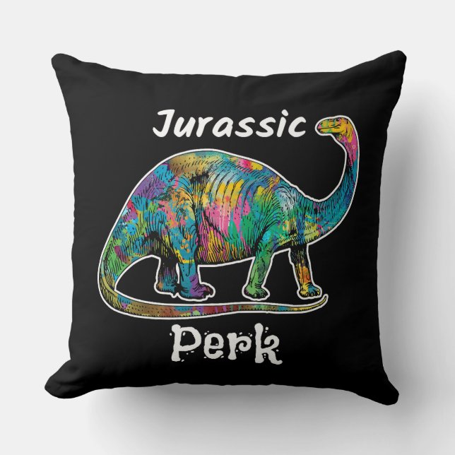 Jurassic Perk Kleurrijke Dinosaurussen Zwart Kussen (Voorkant)