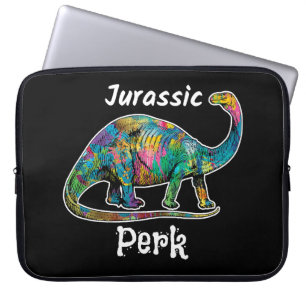 Jurassic Perk Kleurrijke Dinosaurussen Zwart Laptop Sleeve