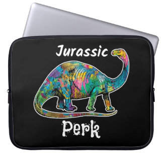 Jurassic Perk Kleurrijke Dinosaurussen Zwart Laptop Sleeve