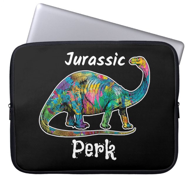 Jurassic Perk Kleurrijke Dinosaurussen Zwart Laptop Sleeve (Voorkant)