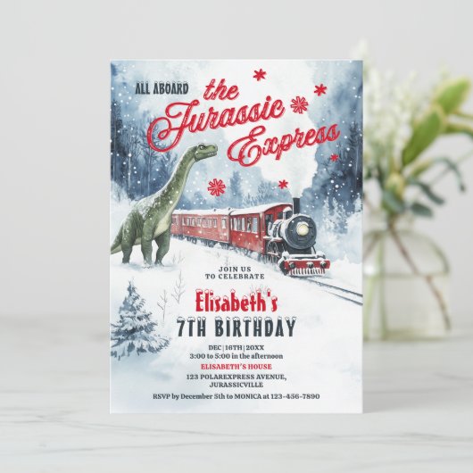 Jurassic Polar Express verjaardagsfeest uitnodigin Kaart (Staand voorkant)